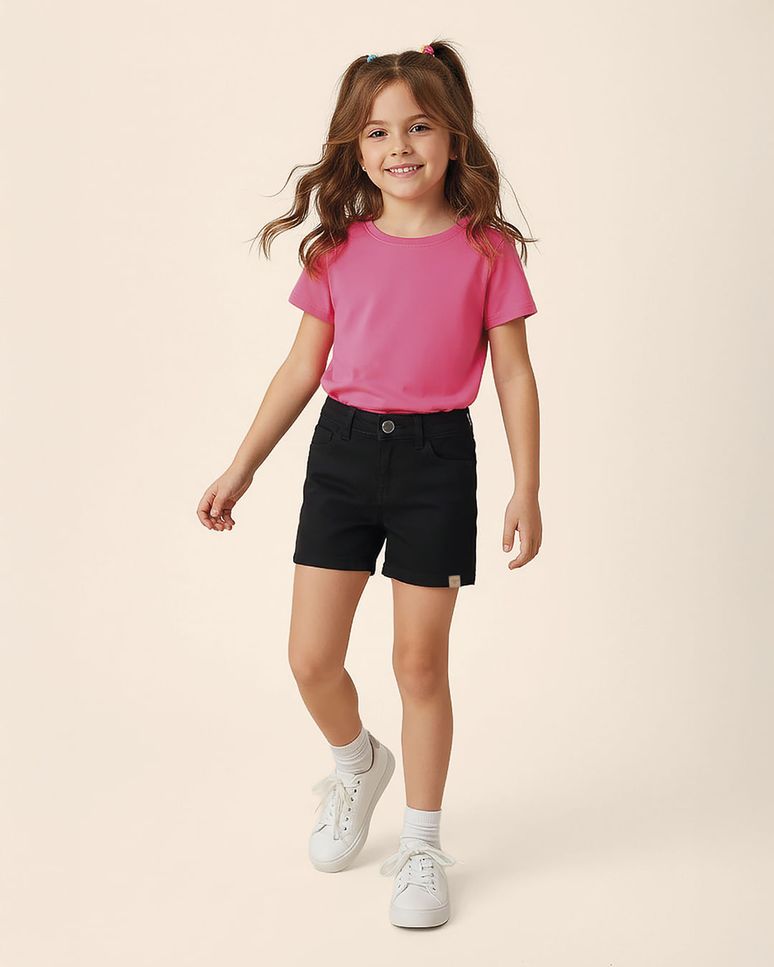 Shorts Infantil Menina Cintura Elástico Ajustável Em Sarja Stretch Malwee Kids