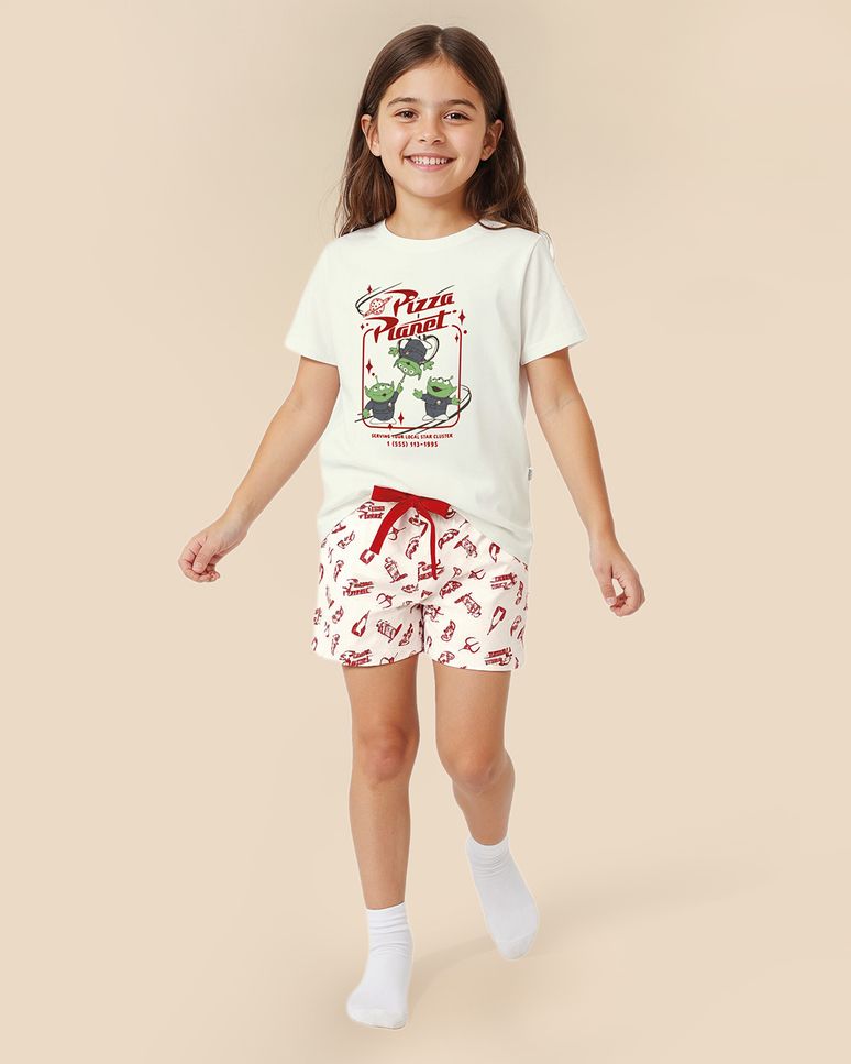 Pijama Curto Infantil Menina Estampa Especial Toy Story Em Malha Algodão