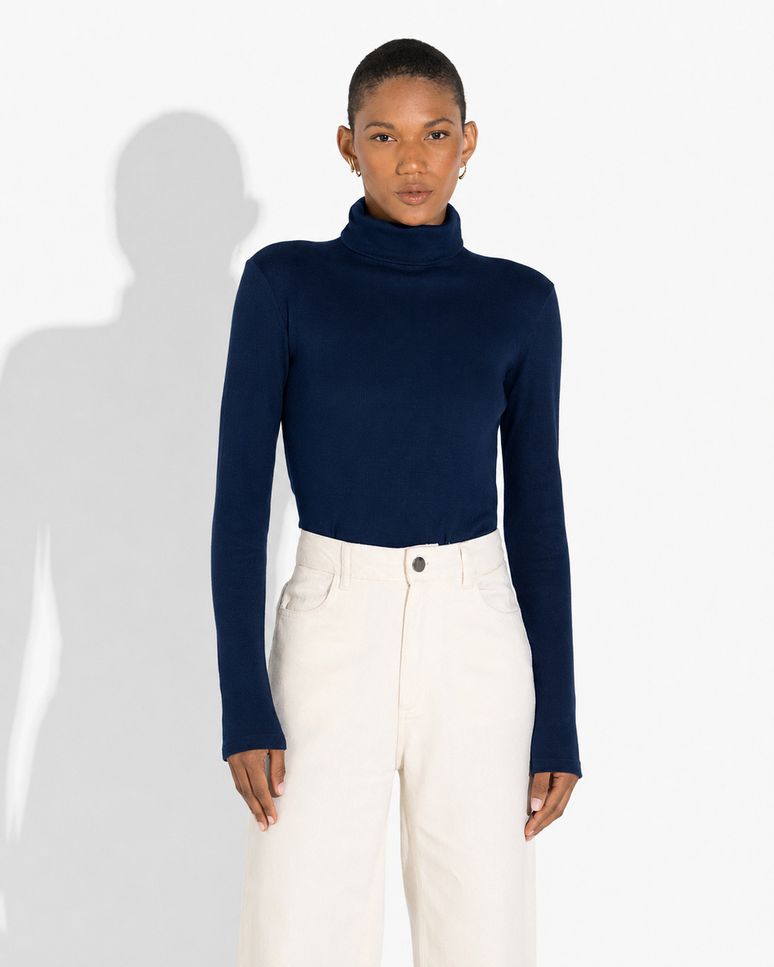 Blusa Canelado Algodão Gola Rolê Feminina