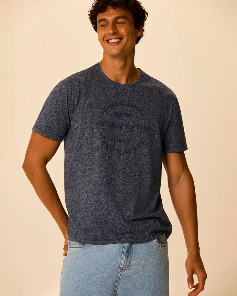 Camiseta Masculina Regular Estampada Em Malha Moulinê