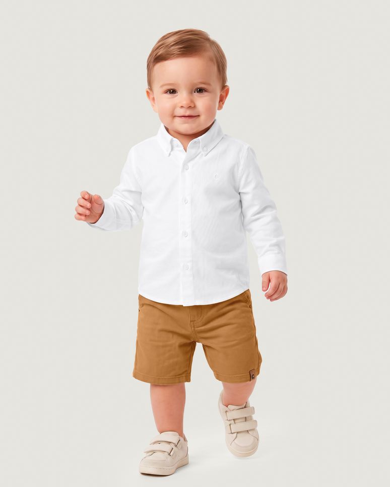 Camisa Bebê Menino Tradicional Manga Longa Em Algodão Texturizado - Carinhoso