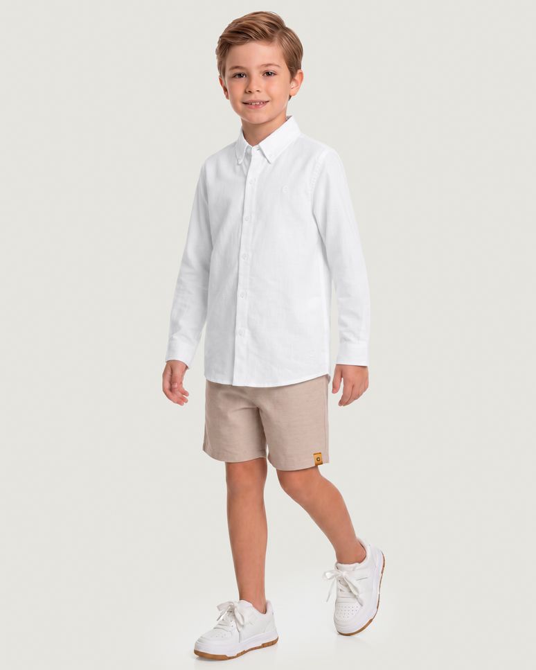 Camisa Bebê Menino Tradicional Manga Longa Em Algodão Texturizado - Carinhoso