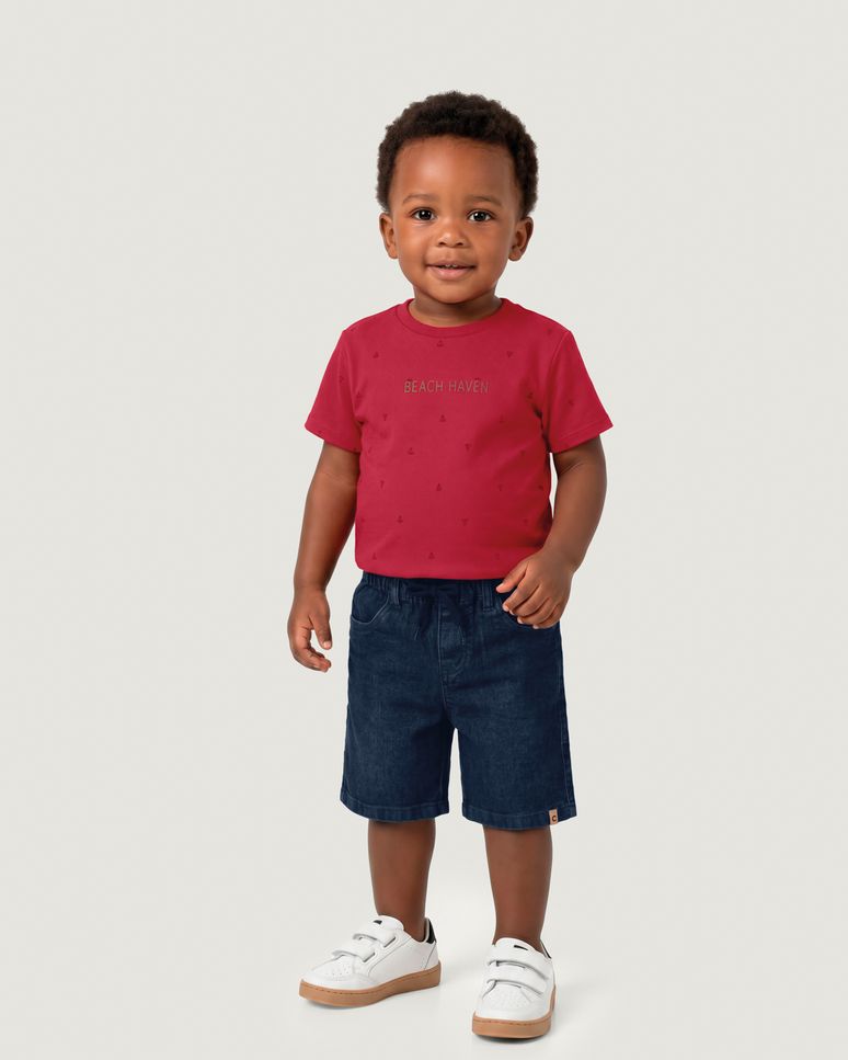 Conjunto Menino Camiseta Estampa HD E Bermuda Jeans Stretch - Carinhoso