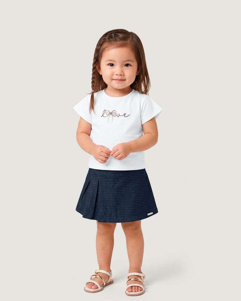 Conjunto Menina Blusa Bordado Love E Shorts Saia - Carinhoso