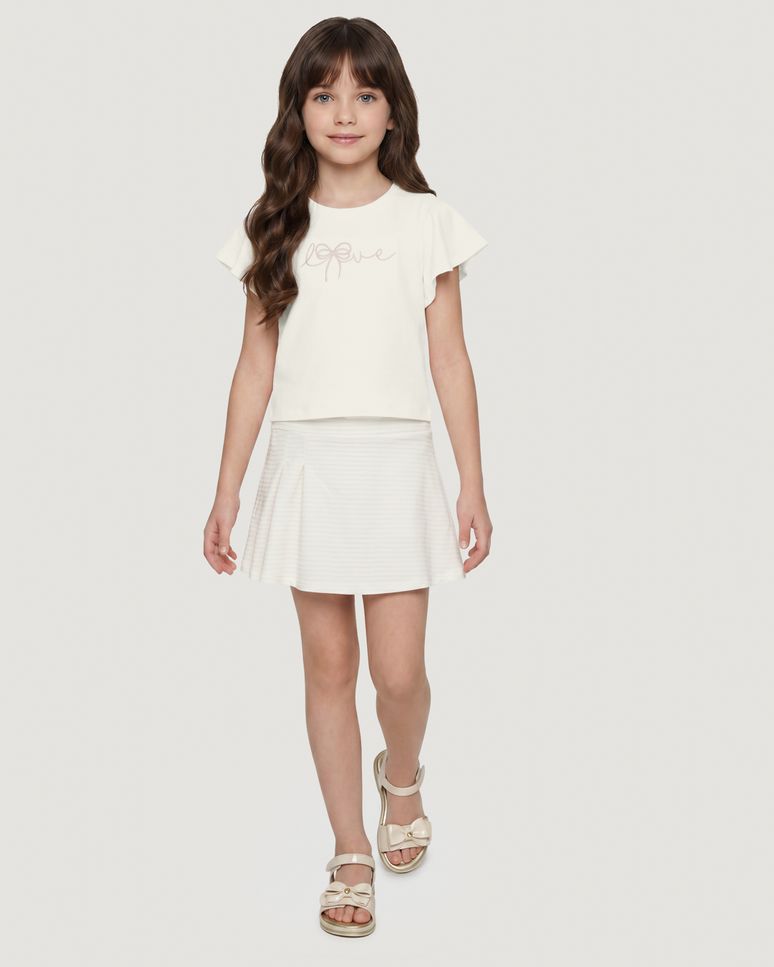 Conjunto Menina Blusa Bordado Love E Shorts Saia - Carinhoso