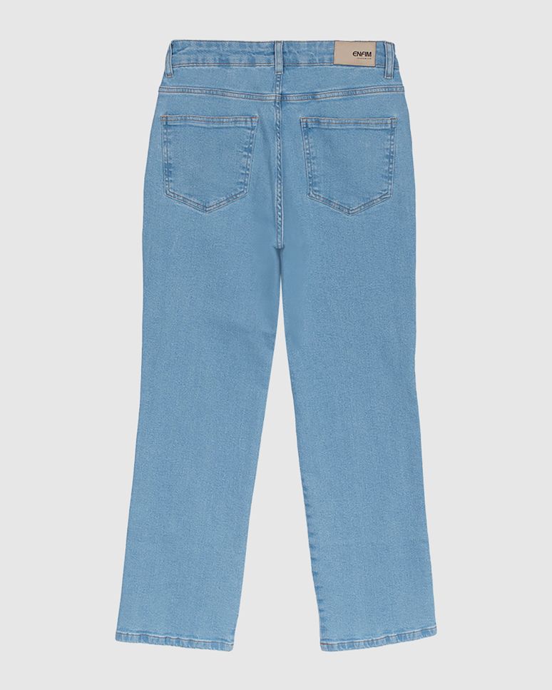 Calça Feminina Reta Cintura Alta Bolso Funcional Em Jeans Stretch - ENFIM