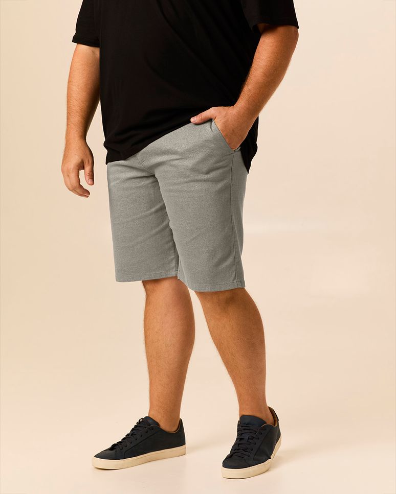 Bermuda Masculina Plus Size Chino Cintura Média Em Sarja Com Elastano