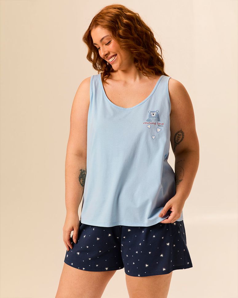 Pijama Feminino Plus Size Regata Raining Love Em Algodão