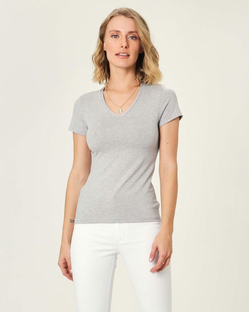 Blusa Básica Feminina Decote V Em Viscose Stretch