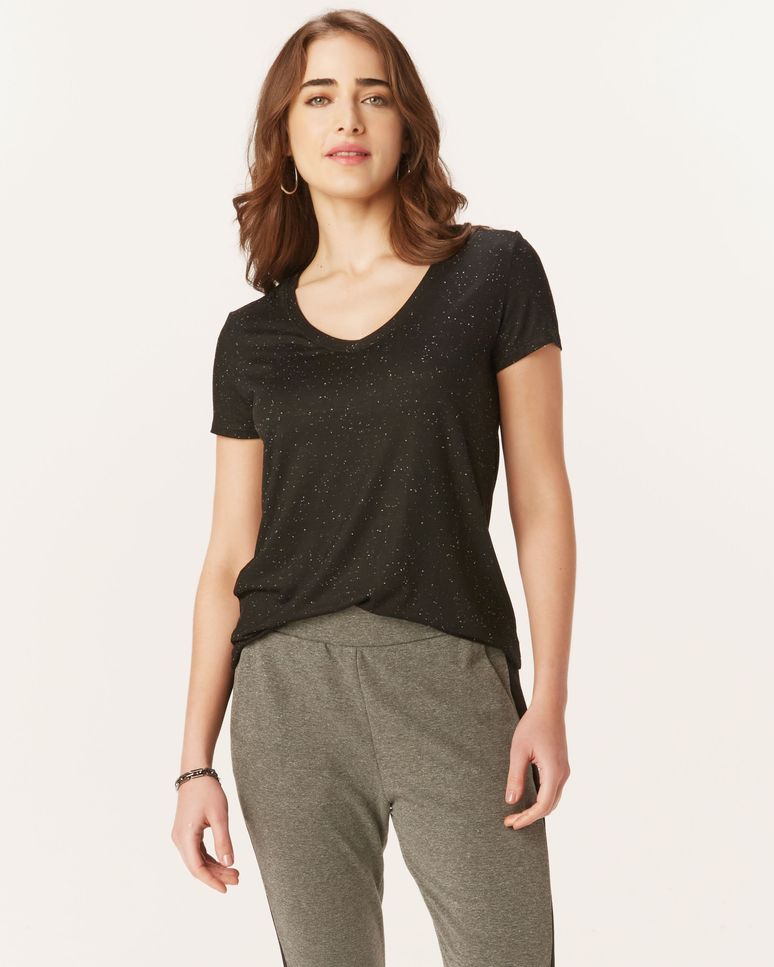 Blusa Básica Feminina Decote Redondo Em Viscose Botonê