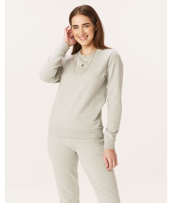 Blusão Básico Feminino Decote Redondo Em Moletom Stretch Flanelado