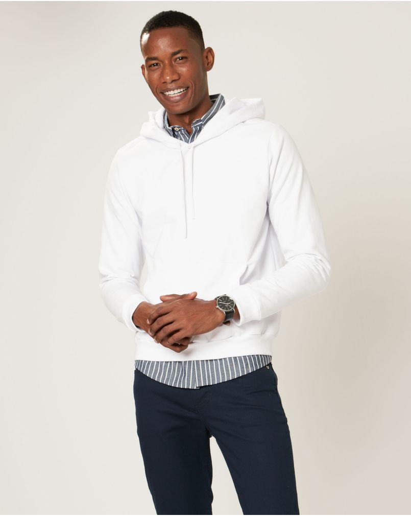 Blusão Básico Masculino Com Capuz Em Moletom Flanelado Branco Malwee