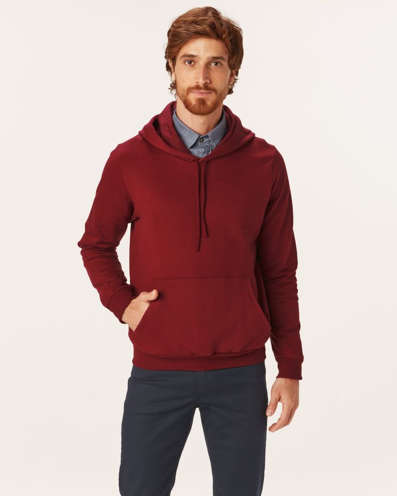 Blusão Básico Masculino Com Capuz Em Moletom Flanelado