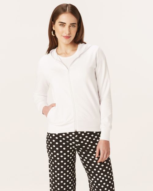 Jaqueta Básica Feminina Com Capuz Moletom Stretch Flanelado