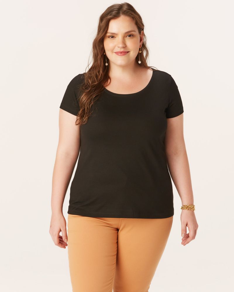 BLUSA BÁSICA FEMININA PLUS SIZE DECOTE REDONDO EM MEIA MALHA