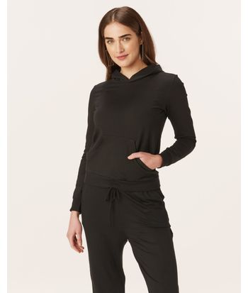 Blusão Básico Feminino Com Capuz Moletom Stretch Flanelado