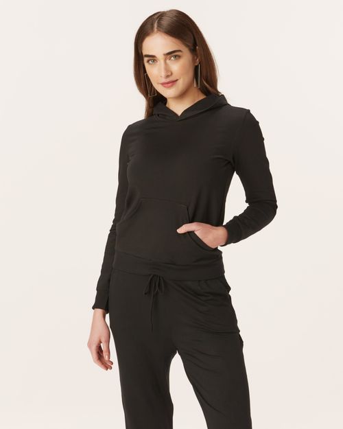 Blusão Básico Feminino Com Capuz Moletom Stretch Flanelado