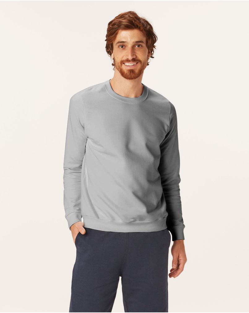 Blusão Básico Masculino Decote Redondo Em Moletom Flanelado Cinza