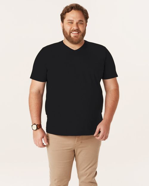 Camiseta Básica Masculina Plus Size Decote V Em Meia Malha