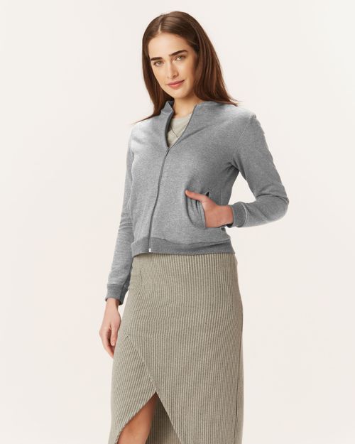 Jaqueta Básica Feminina Bolso Lateral Em Moletom Flanelado