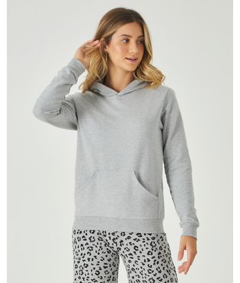 Blusão Básico Feminino Com Capuz Moletom Stretch Flanelado