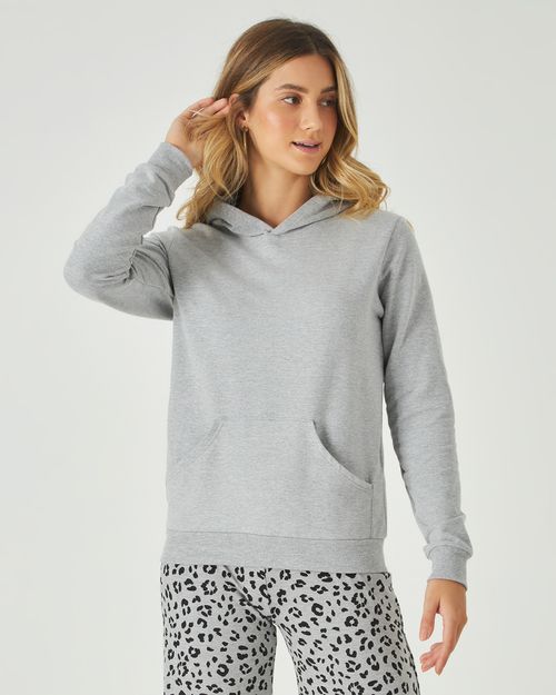 Blusão Básico Feminino Com Capuz Moletom Stretch Flanelado