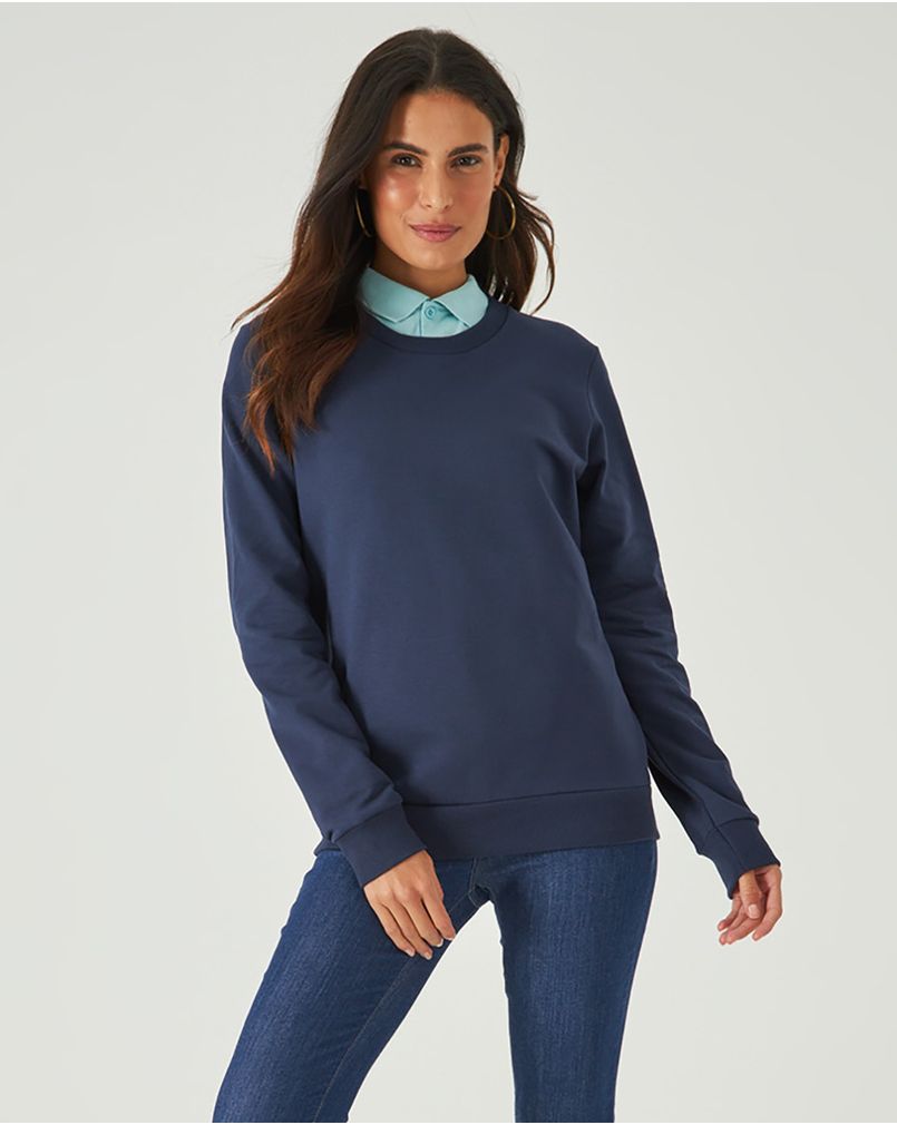 Blusão Básico Feminino Decote Redondo Em Moletom Stretch Flanelado