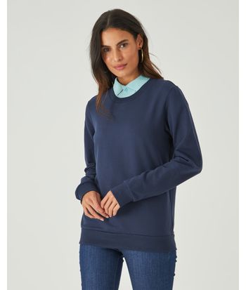 Blusão Básico Feminino Decote Redondo Em Moletom Stretch Flanelado