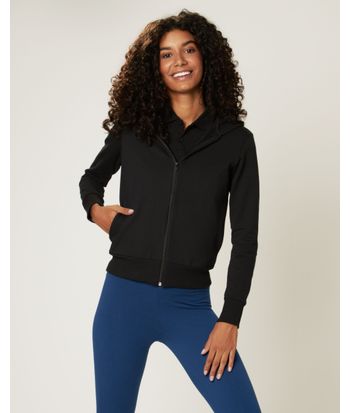 Jaqueta Básica Feminina Com Capuz Moletom Stretch Flanelado