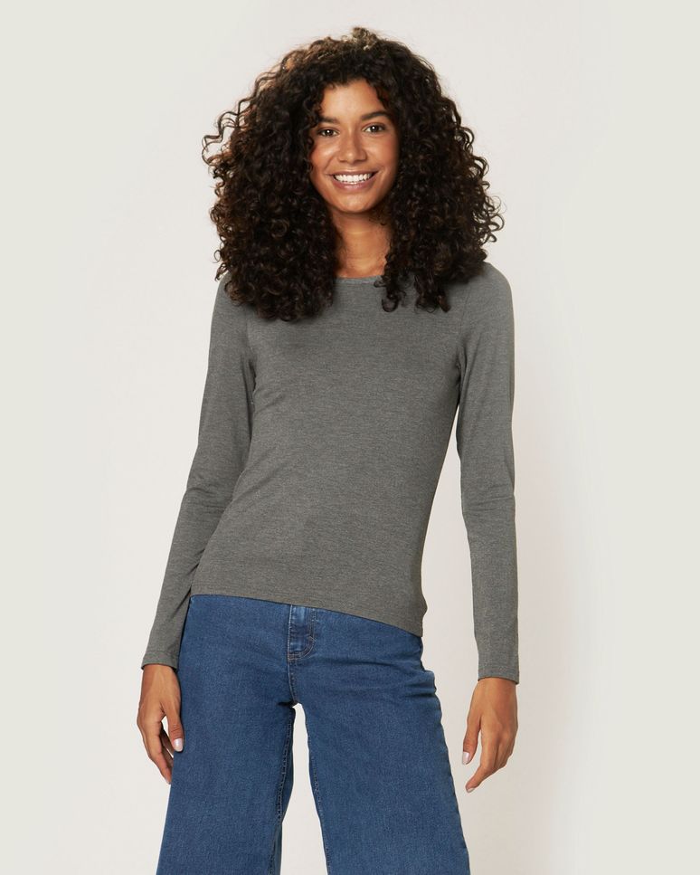 Blusa Básica Feminina Decote Redondo Em Viscose Stretch