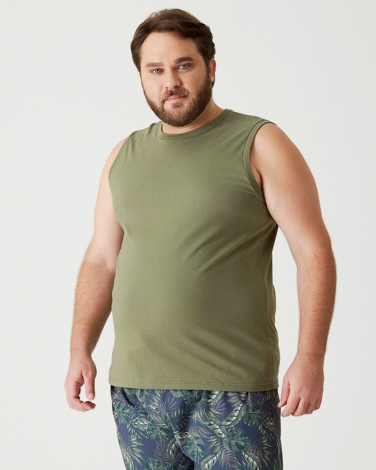 Regata Básica Masculina Plus Size Cava Ajustada Em Algodão
