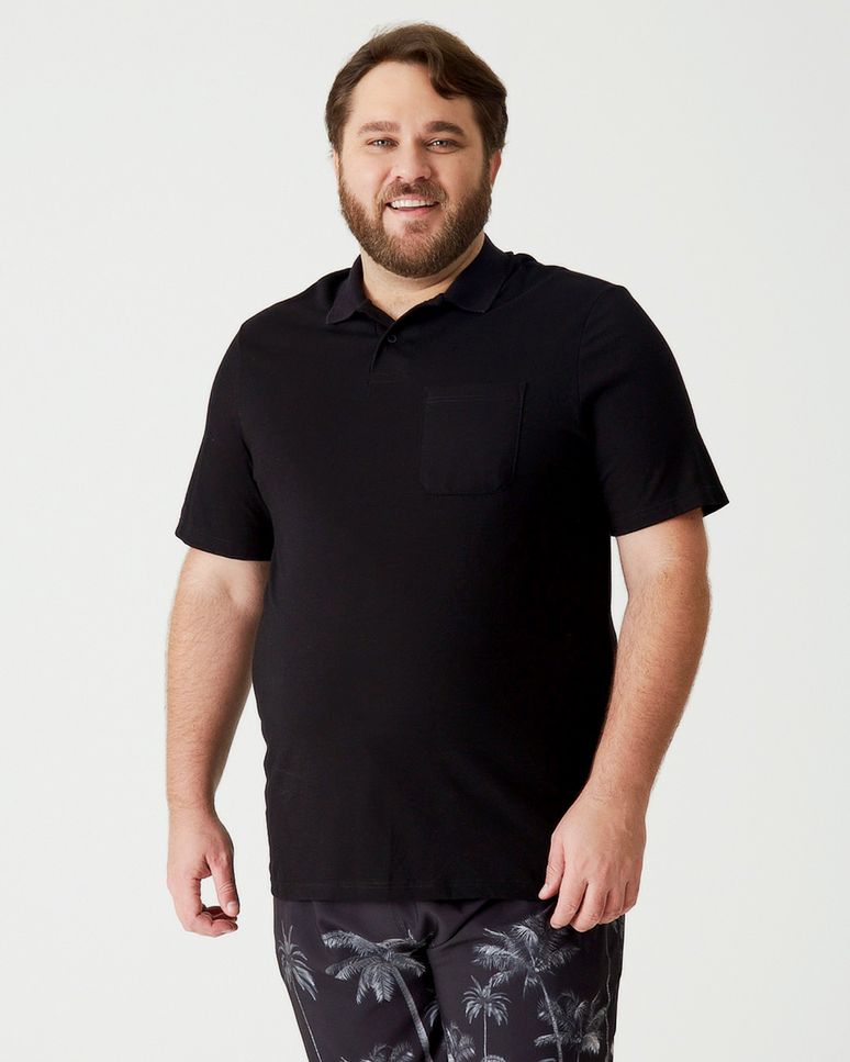 Camisa Polo Básica Masculina Plus Size Em Meia Malha