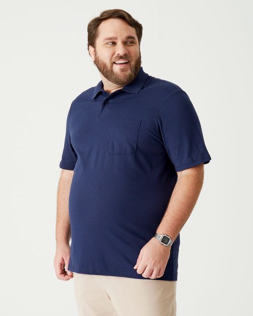 Camisa Polo Básica Masculina Plus Size Em Meia Malha