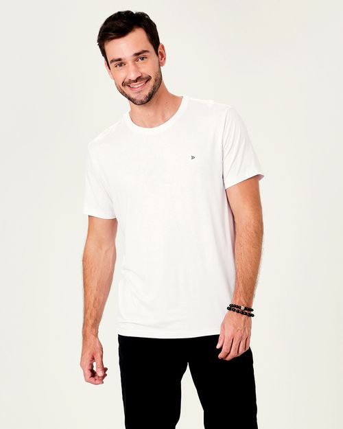 Camiseta Básica Masculina Bordado Frontal Em Viscose Stretch