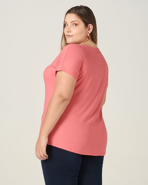 Blusa Básica Feminina Plus Size Decote Redondo Em Viscose Stretch