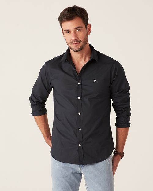 Camisa Básica Masculina Manga Longa Em Tricoline