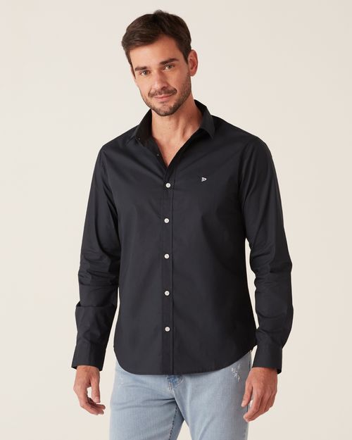 Camisa Básica Masculina Manga Longa Em Tricoline