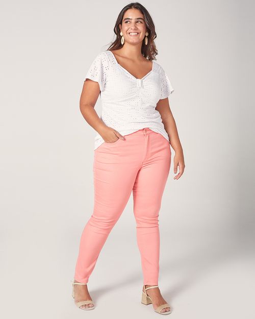 Calça Feminina Plus Size Skinny Em Flex Jeans