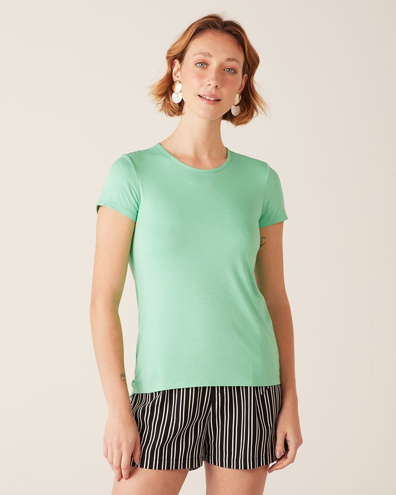 Blusa Básica Feminina Decote Redondo Em Viscose Botonê