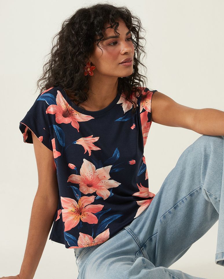 Blusa Floral Viscose Stretch Conforto Malwee