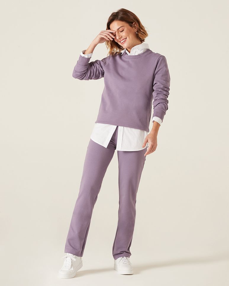 Calça Básica Feminina Cós Elástico Em Moletom Stretch Flanelado