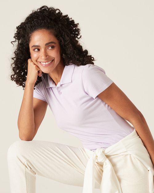 Blusa Polo Básica Feminina Com Peitilho Em Piquet Stretch