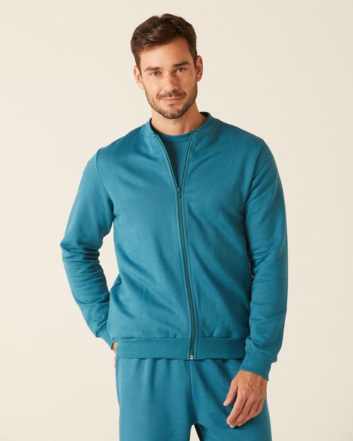 Jaqueta Básica Masculina Gola Redonda Em Moletom Flanelado
