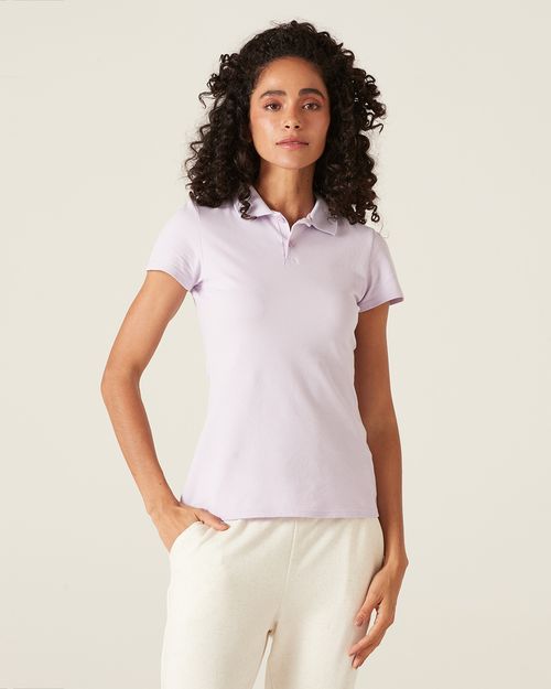 Blusa Polo Básica Feminina Com Peitilho Em Piquet Stretch