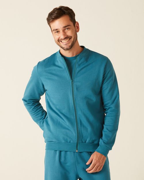 Jaqueta Básica Masculina Gola Redonda Em Moletom Flanelado