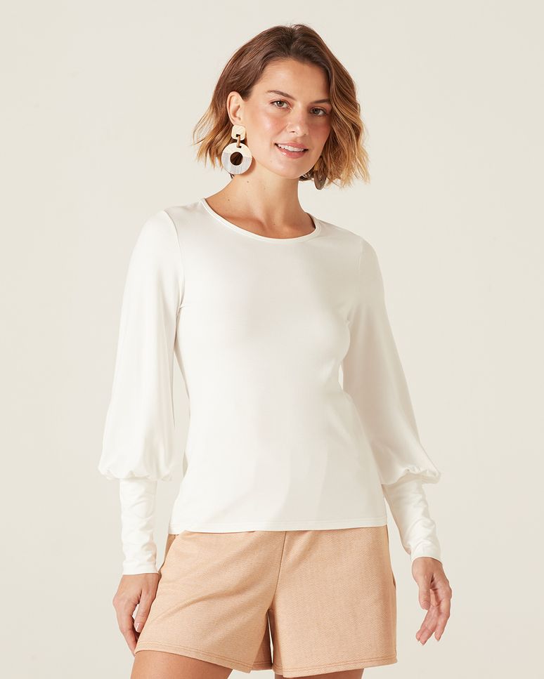 Blusa Feminina Manga Bufante Em Viscose Stretch