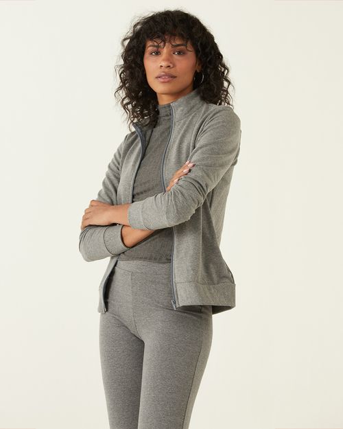 Jaqueta Básica Feminina Gola Alta Moletom Stretch Flanelado