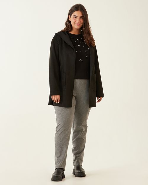 Calça Reta Básica Feminina Plus Size Cintura Média Em Algodão