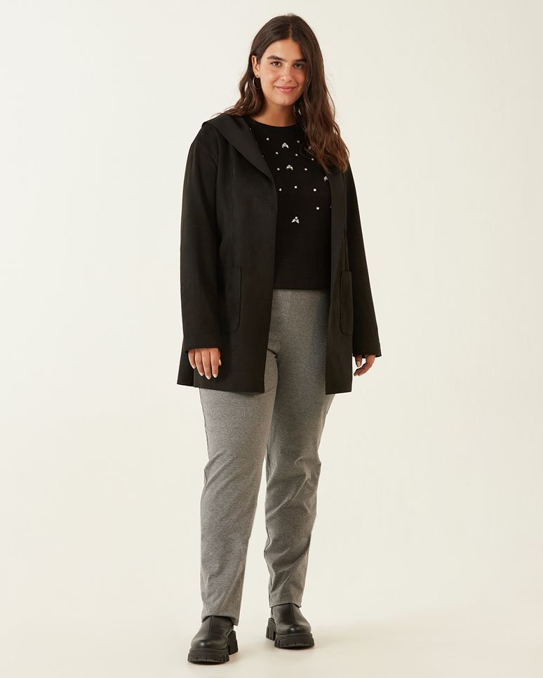 Calça Reta Básica Feminina Plus Size Cintura Média Em Algodão