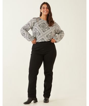 Calça Reta Básica Feminina Plus Size Cintura Média Em Algodão